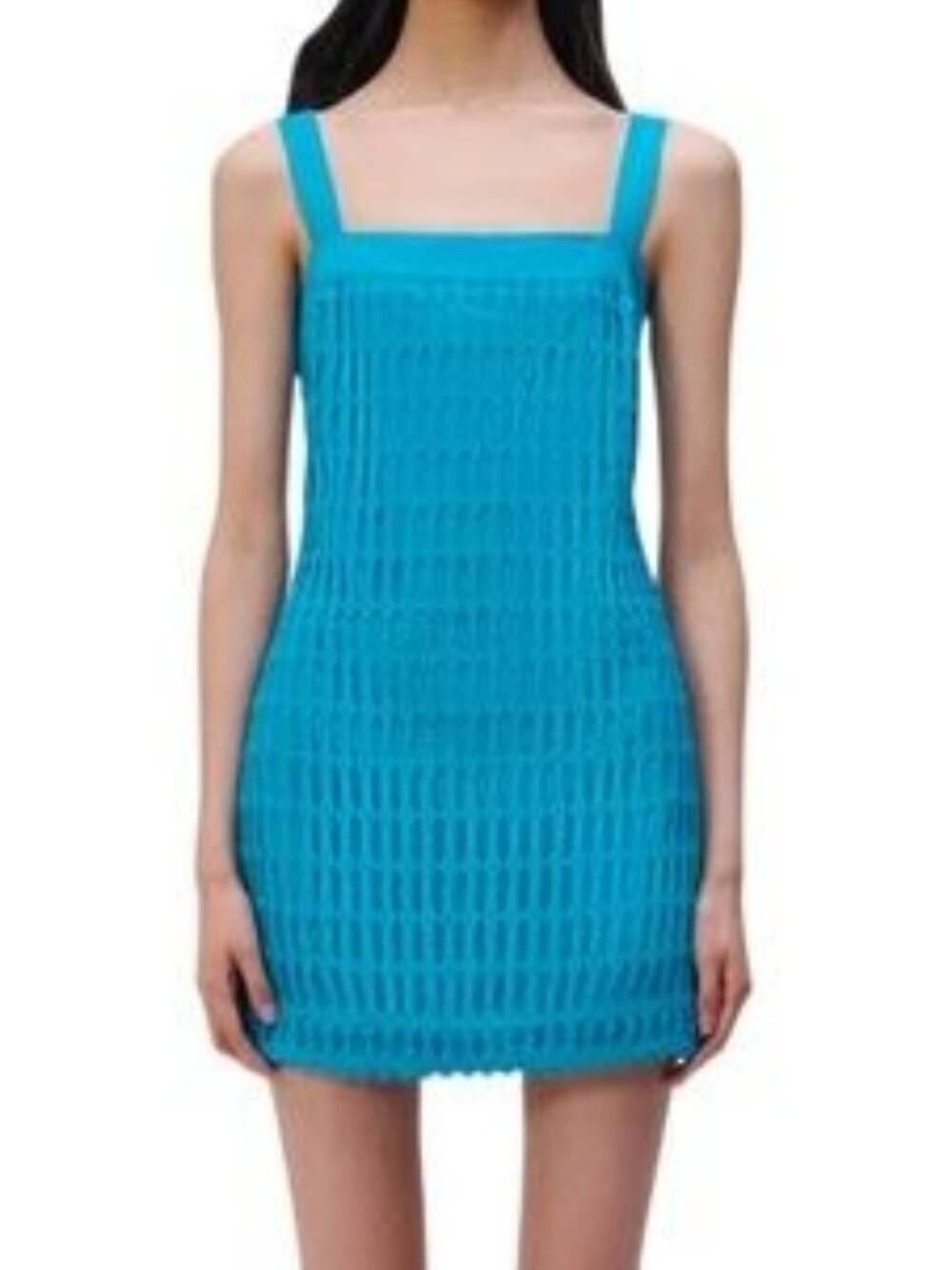 Jonathan Simkhai $495 Crochet Turquoise Blue Square Neck Shift Dress Sz 0 NWT